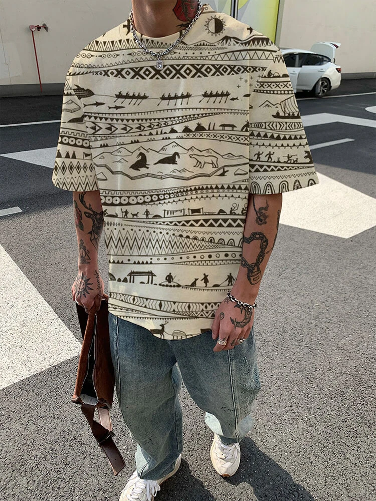 (image for) ChArmkpR Mens T-shirts Allover Ethnic Tribal Print Crew Neck Short Sleeve T Shirts