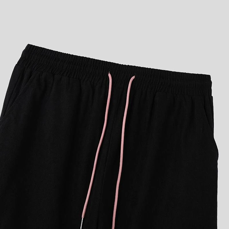 (image for) INCERUN Mens Corduroy Contrast Color Patchwork Casual Pant Comfy Casual Harem Pants Drawstring Elastic Waist Trousers for Male Large Size S-5XL