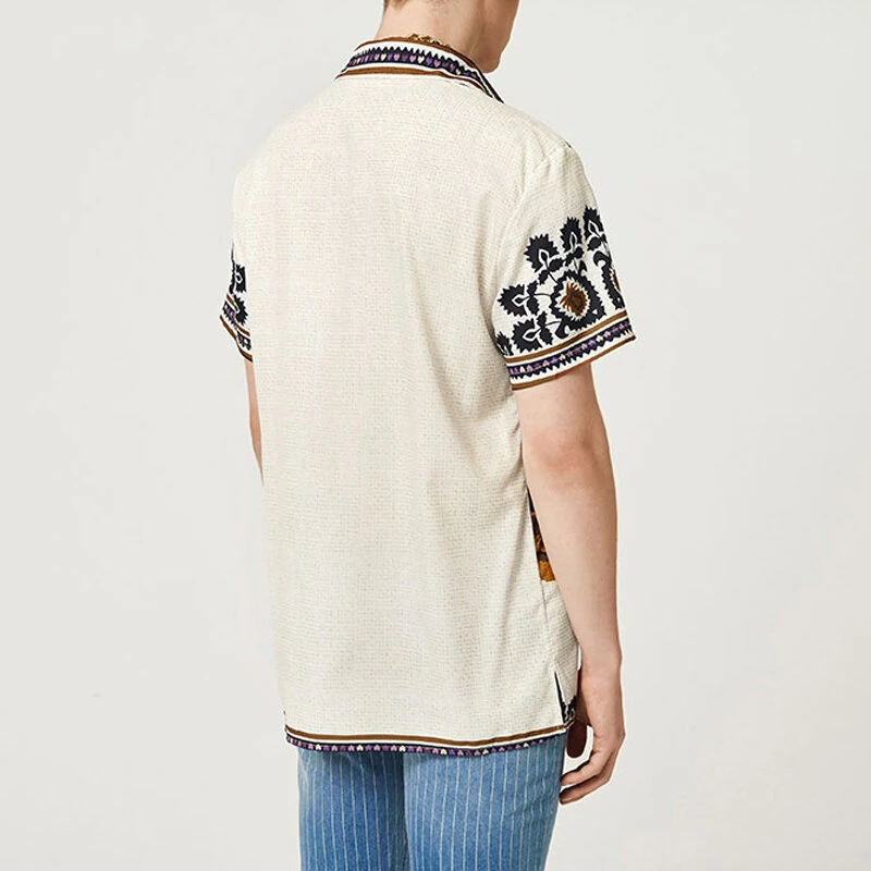 (image for) INCERUN Mens Vintage Floral Print Shirt Ethnic Print Button Up Lapel Short Sleeve Top Fashion Loose Fit for Men S-5XL